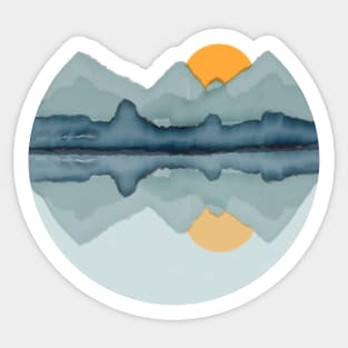 Japanese Lake Landscape in Watercolor Sticker